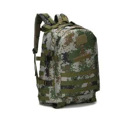 digital camouflage tactical military backpack with multiple straps and compartments