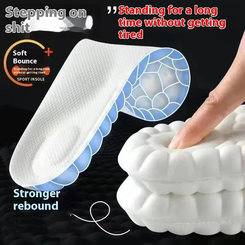 Soft bounce sport insole with honeycomb gel layer and cushion showing finger pressing for strong rebound