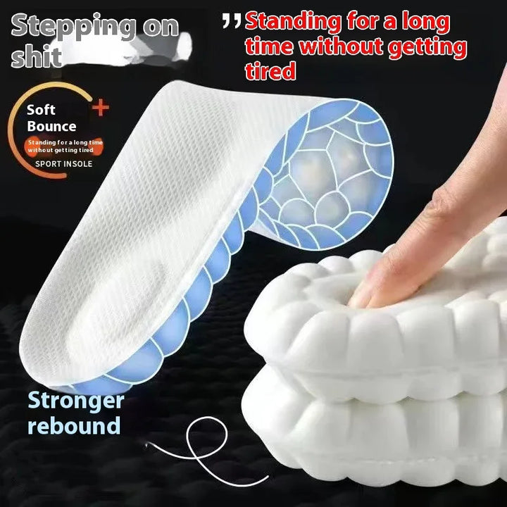 Soft bounce sport insole with honeycomb gel layer and cushion showing finger pressing for strong rebound