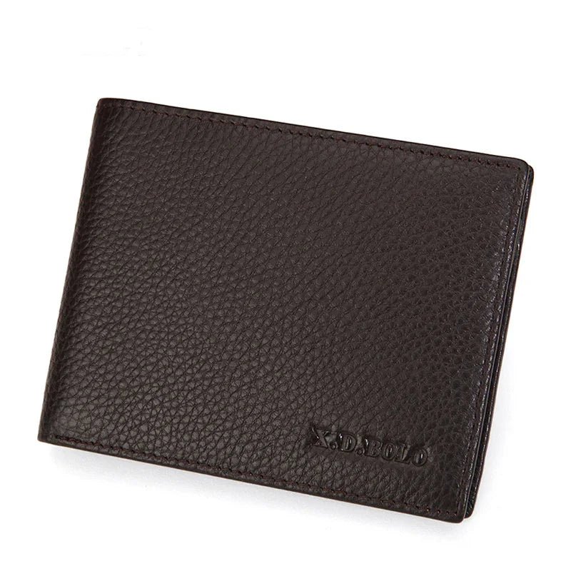 Dark brown textured leather X.D.BOLO men's wallet on white background