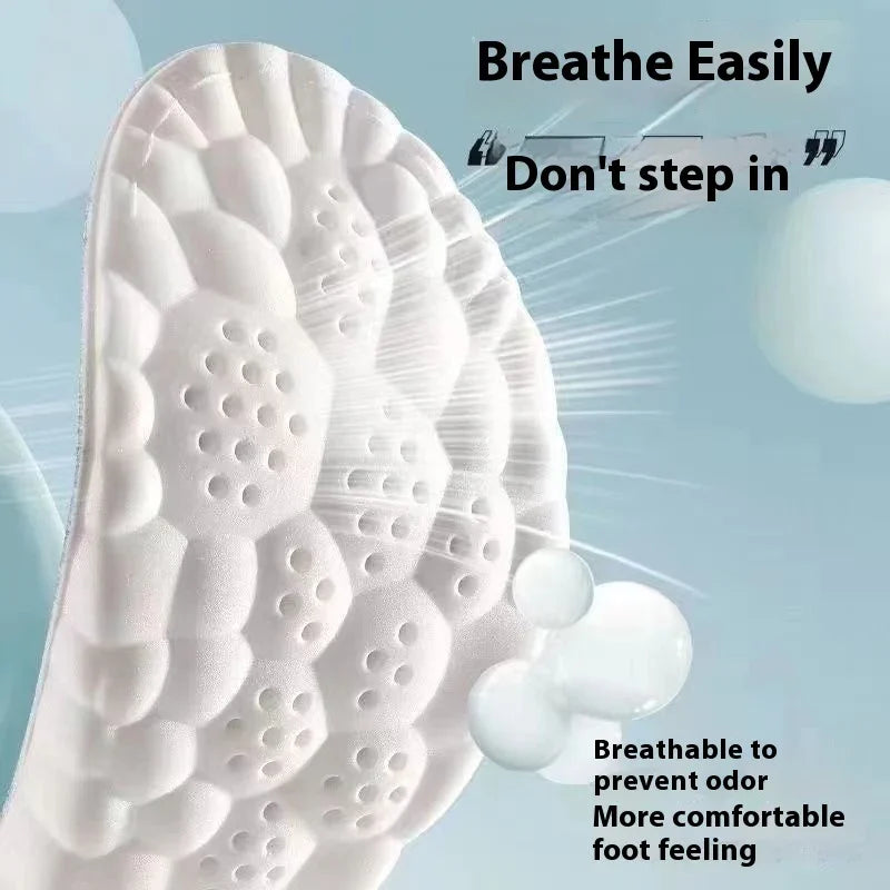 White breathable shoe insole with ventilation holes and cushioning for odor prevention and comfort