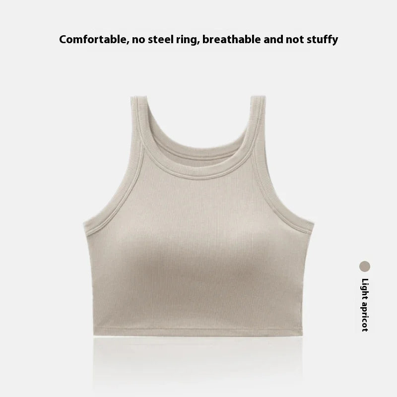 Light apricot breathable crop tank top with no steel ring, comfortable and soft fabric