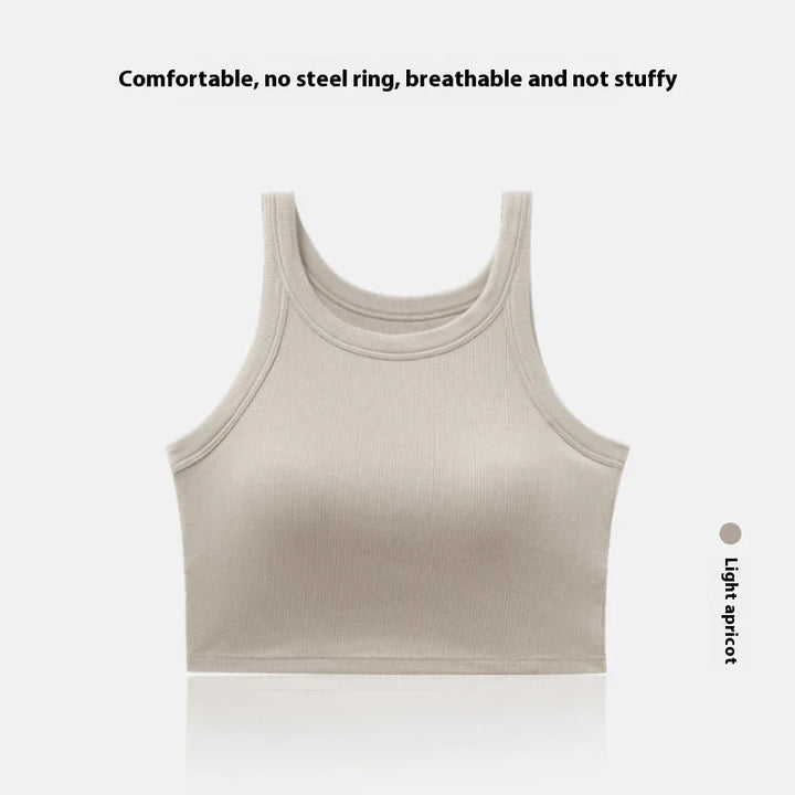 Light apricot breathable crop tank top with no steel ring, comfortable and soft fabric