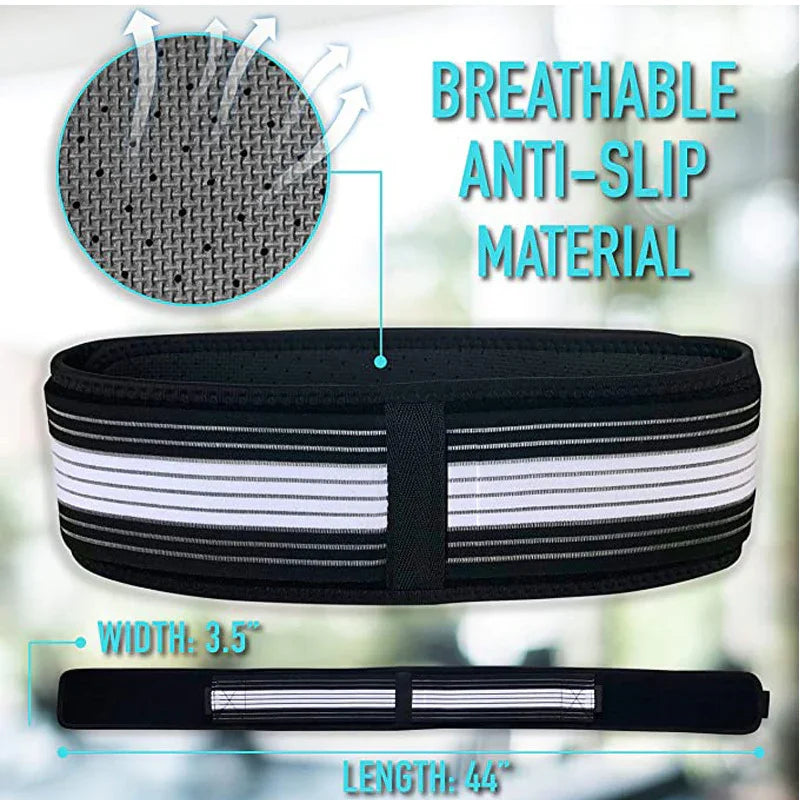 Black and white fitness belt with breathable anti-slip material, 3.5 inch width, 44 inch length