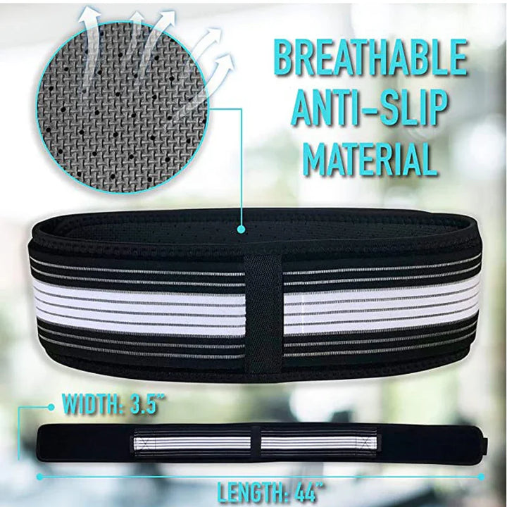Black and white fitness belt with breathable anti-slip material, 3.5 inch width, 44 inch length