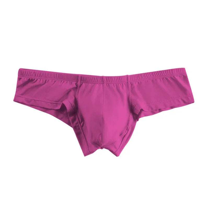 Magenta men's bikini brief underwear with elastic waistband on white background