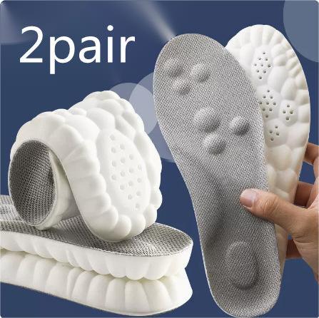 2 pairs of gray and white cushion shoe insoles with textured soles for comfort