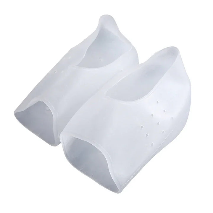 Pair of clear silicone gel heel protectors with ventilation holes