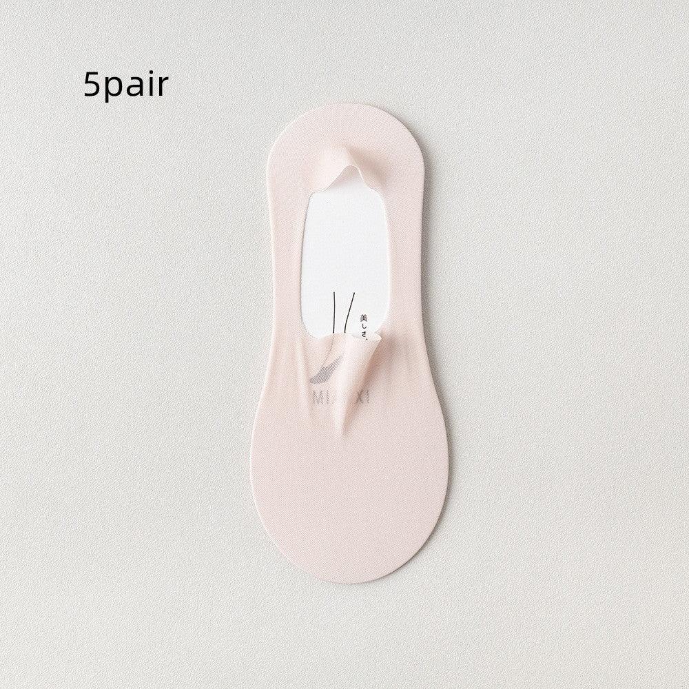 Single pair of nude-colored no-show socks on light background with text '5pair'