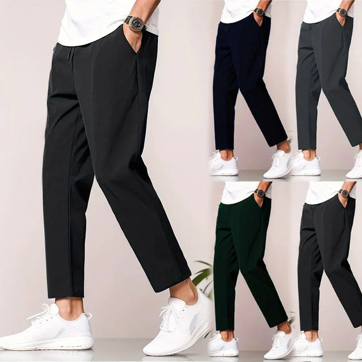 Men's casual slim-fit ankle pants in five colors paired with white sneakers and white T-shirt