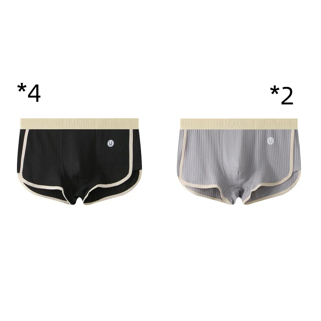 Set of 6 ribbed men's boxer briefs in black and gray with beige waistband and trim