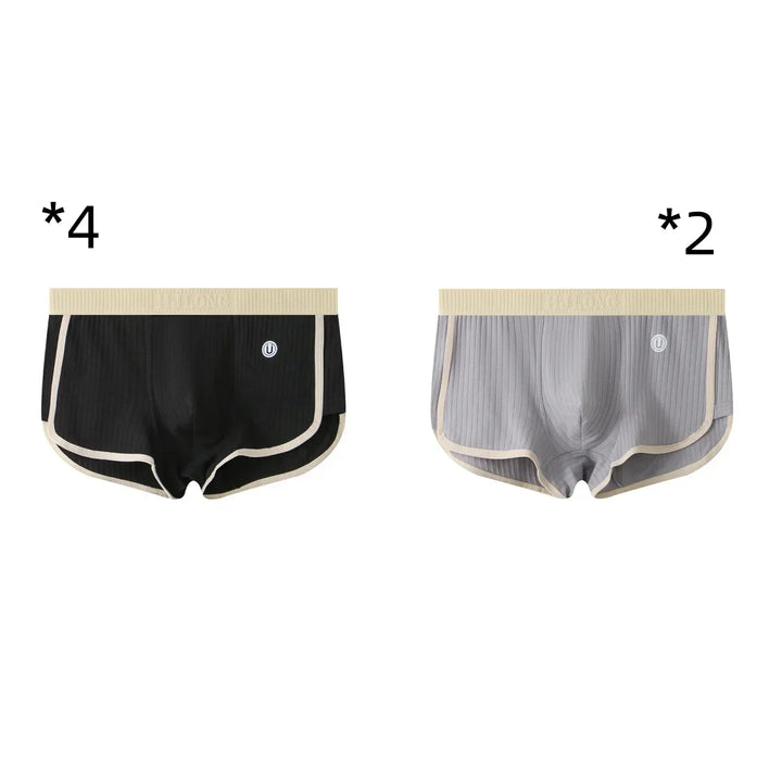 Set of 6 ribbed men's boxer briefs in black and gray with beige waistband and trim