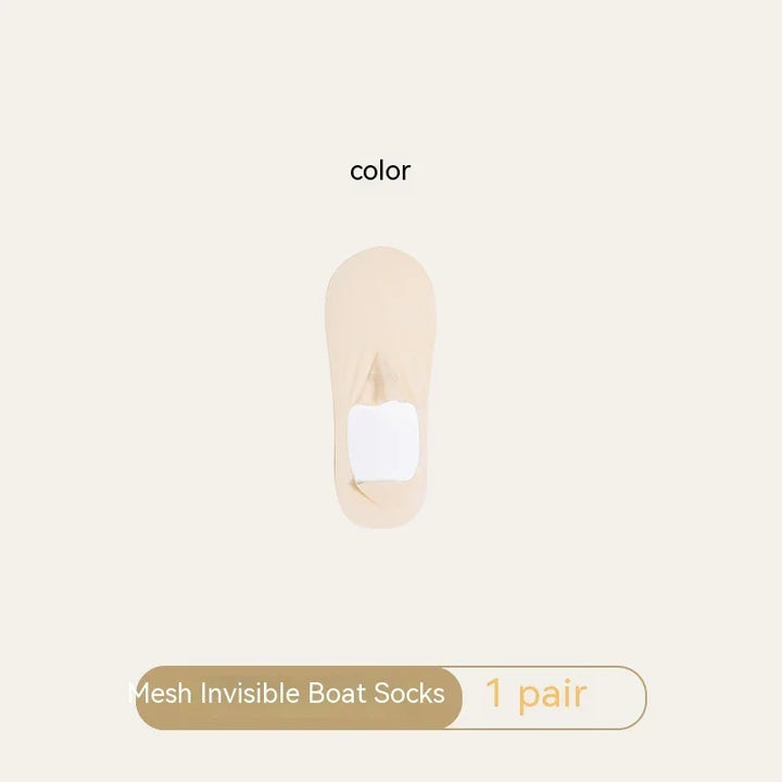 Beige mesh invisible boat sock displayed on light background, 1 pair packaging