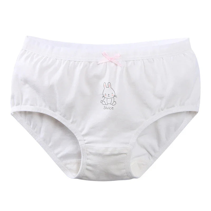 White girls' cotton underwear with pink bow and cute bunny print on front