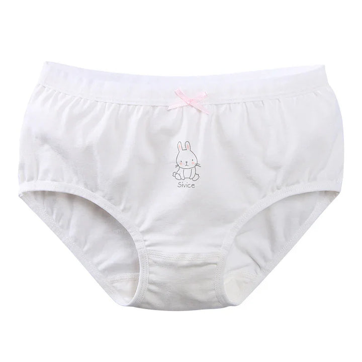 White girls' cotton underwear with pink bow and cute bunny print on front
