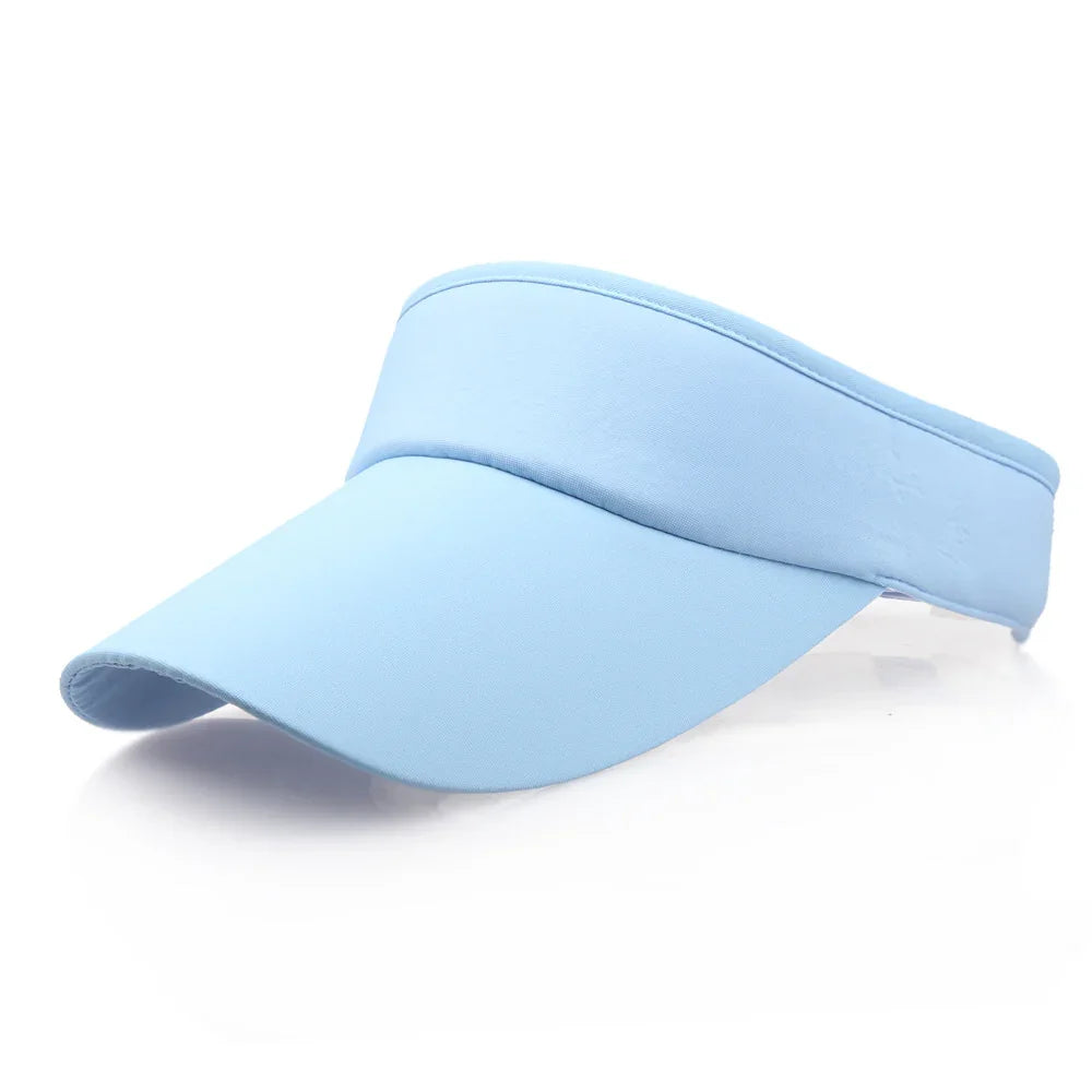 Light blue sports visor cap with curved brim on a white background