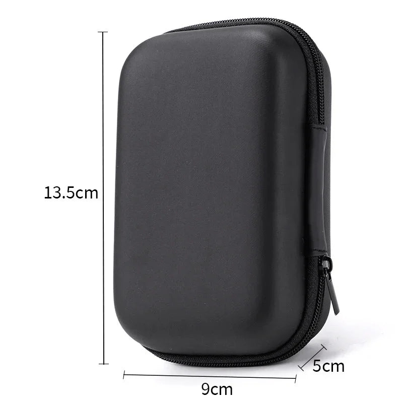 Black hard shell zippered carrying case 13.5x9x5cm, travel storage pouch