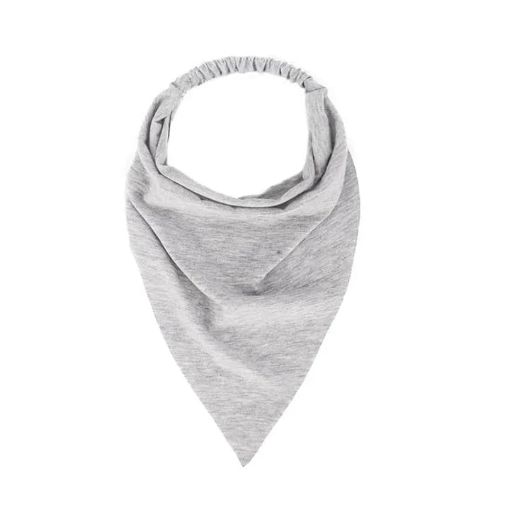 Light gray soft fabric bandana bib with elastic neck for babies, triangular design