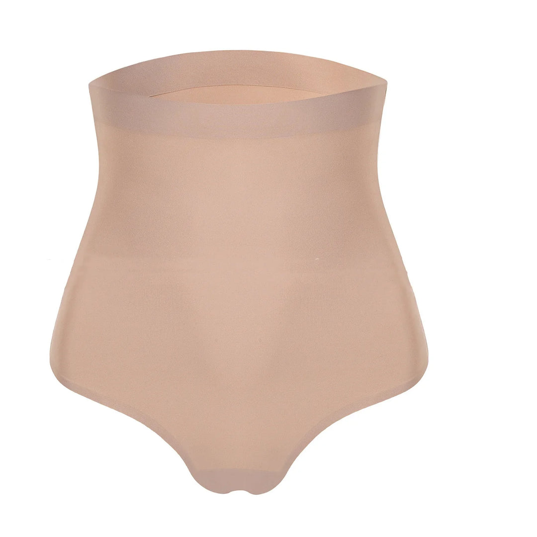 Beige high-waisted seamless shapewear panty for tummy control and slimming effect