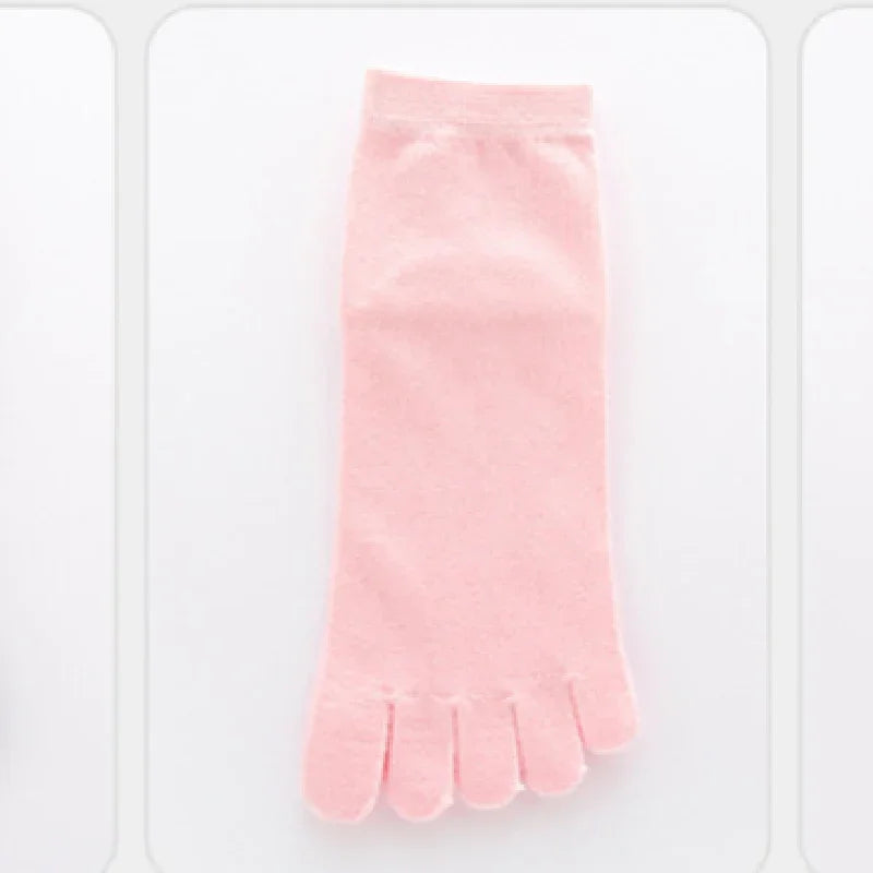 Soft pink toe socks displayed on white background, comfortable cotton blend footwear