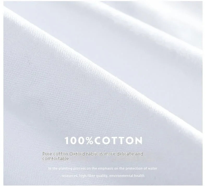 Close-up of white 100% cotton Oxford fabric showing delicate texture and softness