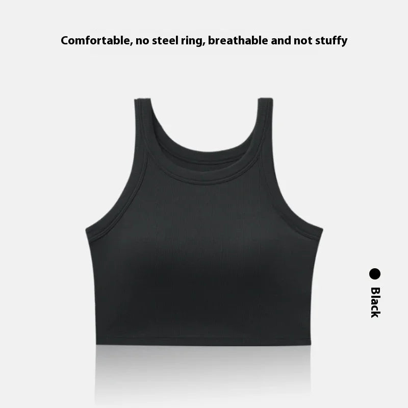 Black breathable no steel ring crop tank top for comfortable wear