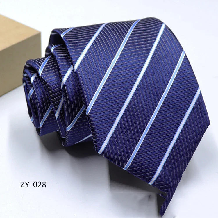 Navy blue striped men's necktie with light blue and white diagonal stripes, model ZY-028