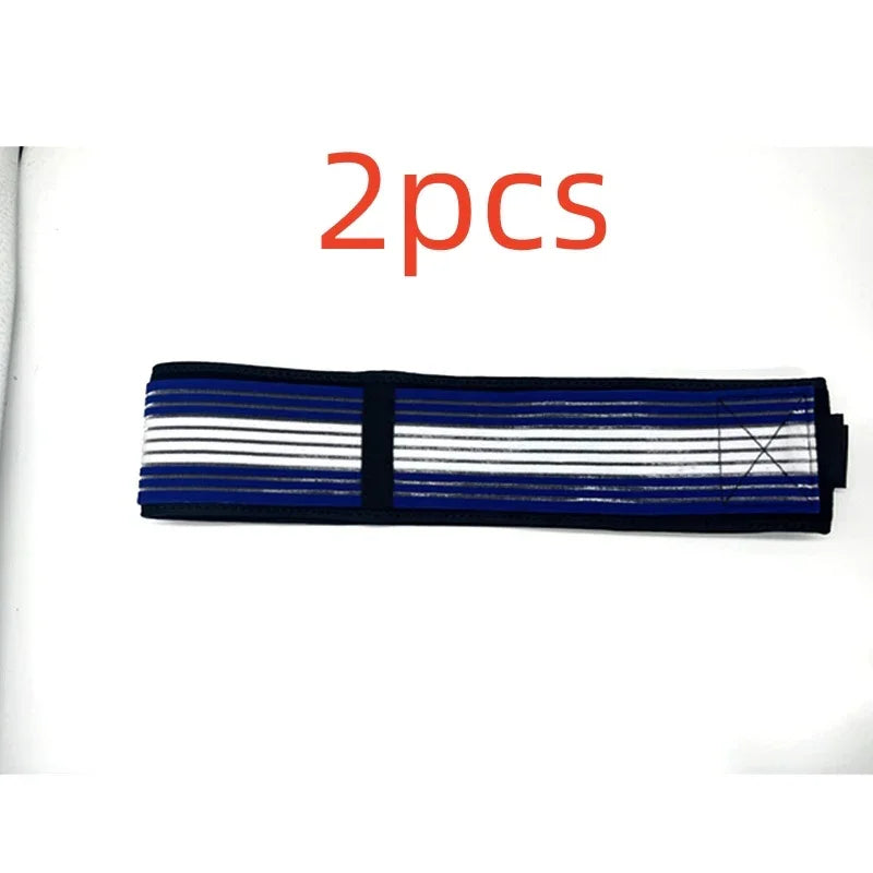 2pcs blue and white striped elastic knee support wrap on white background