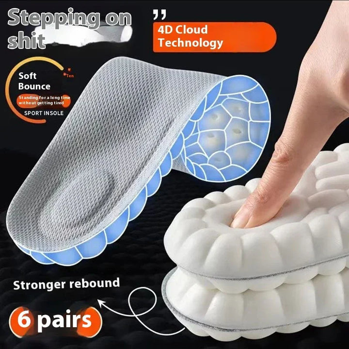 Soft Bounce 4D Cloud Technology sport insoles with stronger rebound, finger pressing cushioned white insole