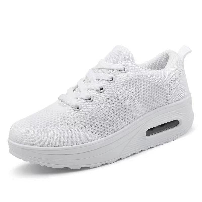 white breathable mesh athletic sneaker with cushioned sole and air pocket for comfort