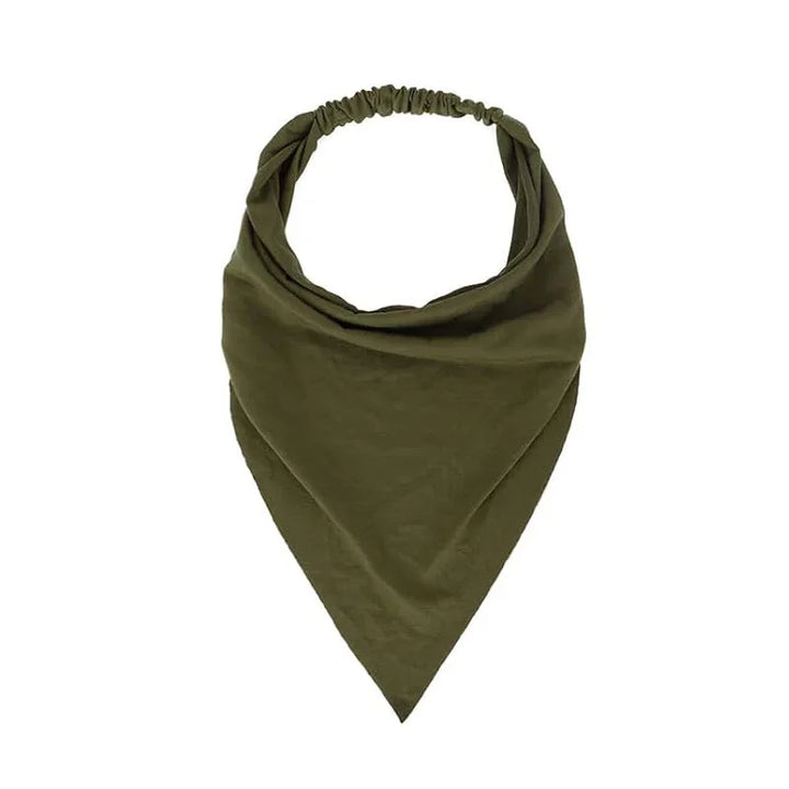 Olive green bandana scarf with elastic neck, soft fabric triangle neckerchief