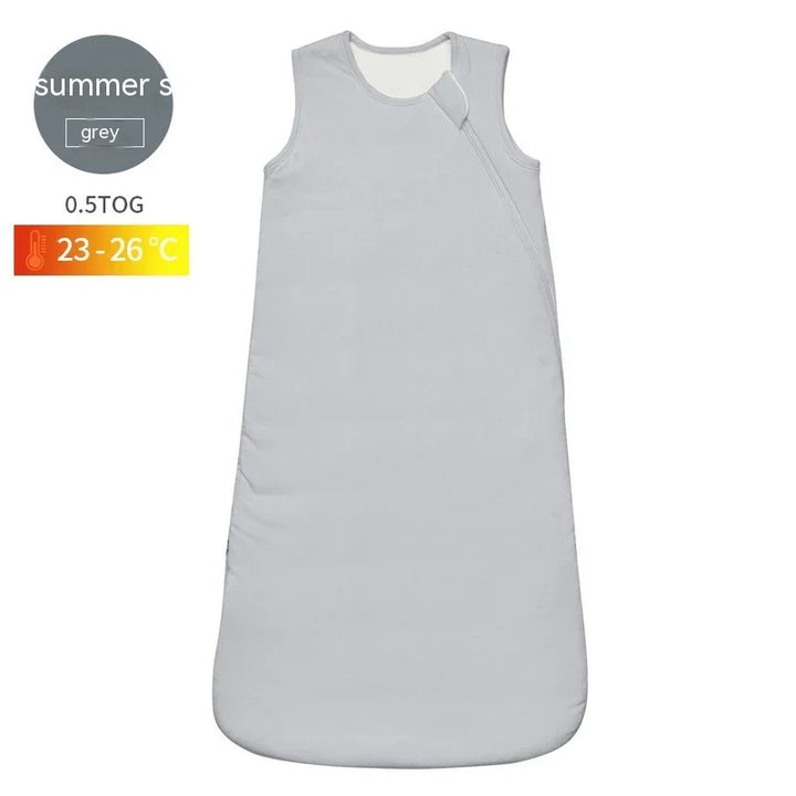 Grey sleeveless summer baby sleep sack with zipper, 0.5 TOG for 23-26°C temperature