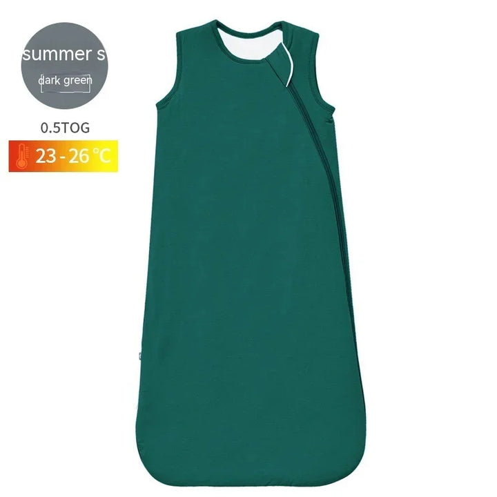 Dark green sleeveless summer baby sleep sack with diagonal zipper, for 23-26°C temperatures
