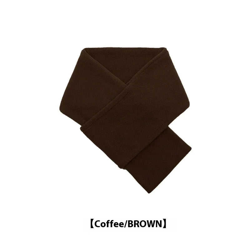 Coffee brown fleece scarf folded on white background, soft winter accessory