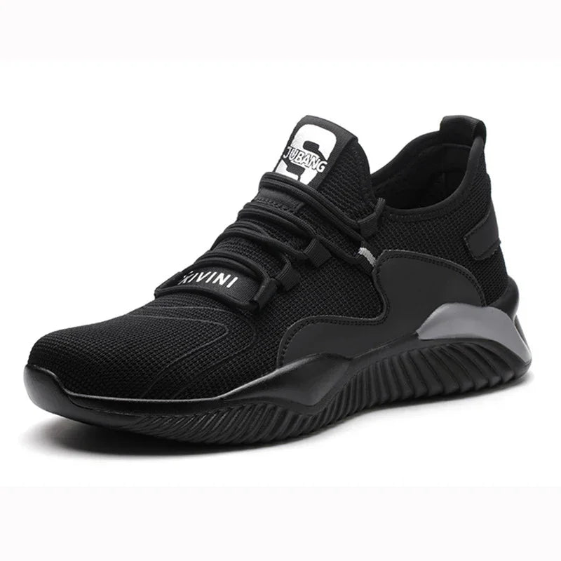 black breathable knit sneaker with chunky sole and lace-up design on white background