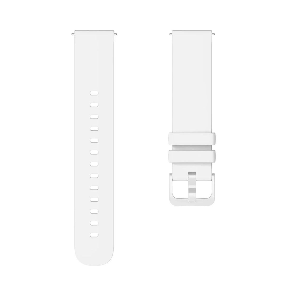 White silicone watch strap with buckle and adjustment holes for smartwatch