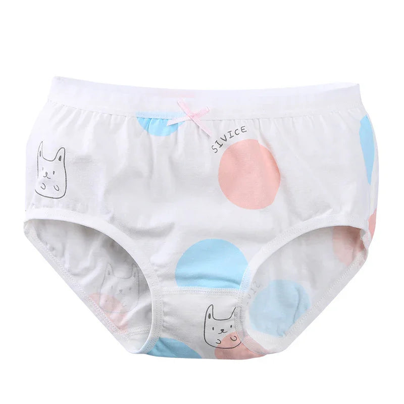 White girls cotton underwear with blue and pink polka dots and cute bunny print