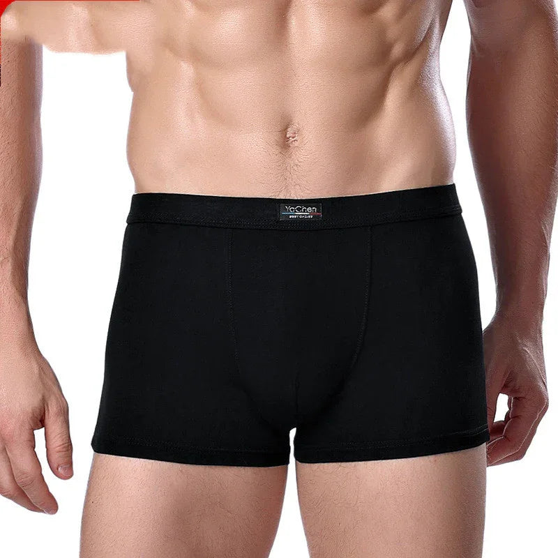 Male torso wearing black YoChen men's boxer briefs against white background