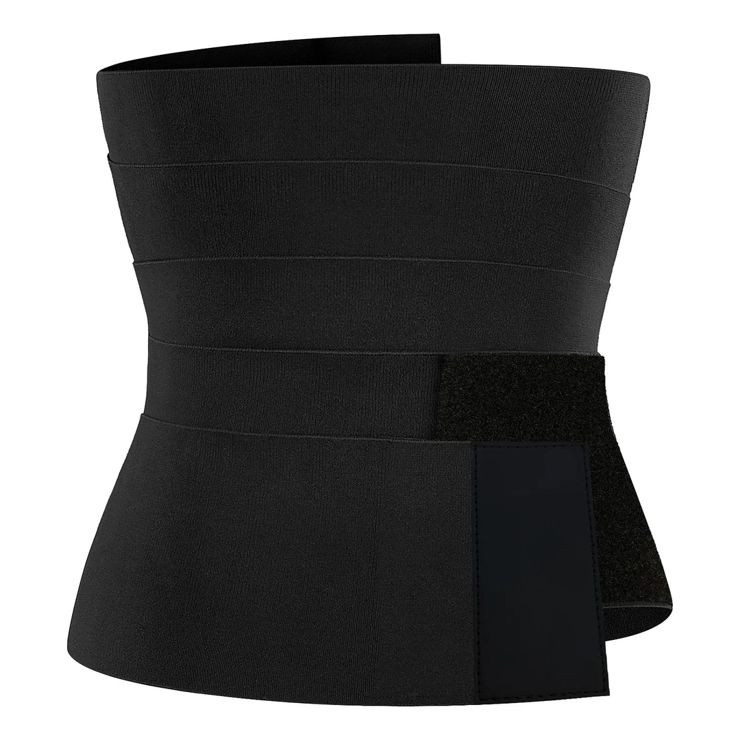 black waist trainer with adjustable velcro strap and compression design