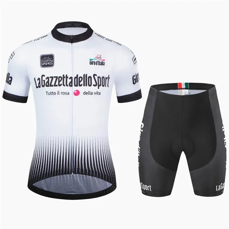 Giro d'Italia cycling jersey and shorts set, white and black with La Gazzetta dello Sport logos
