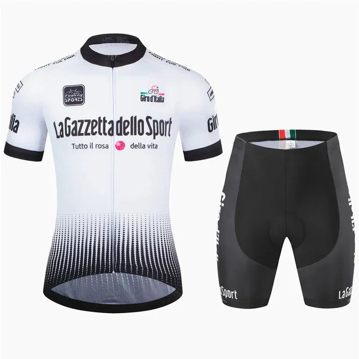 Giro d'Italia cycling jersey and shorts set, white and black with La Gazzetta dello Sport logos
