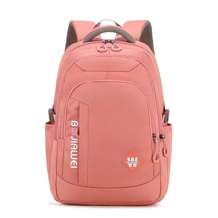 Pink modular backpack with multiple zippered compartments and padded shoulder straps