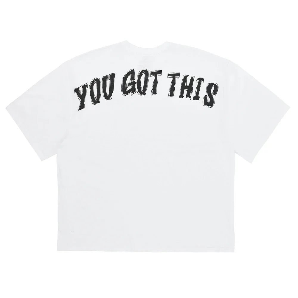 White cropped T-shirt with black text You Got This across the back