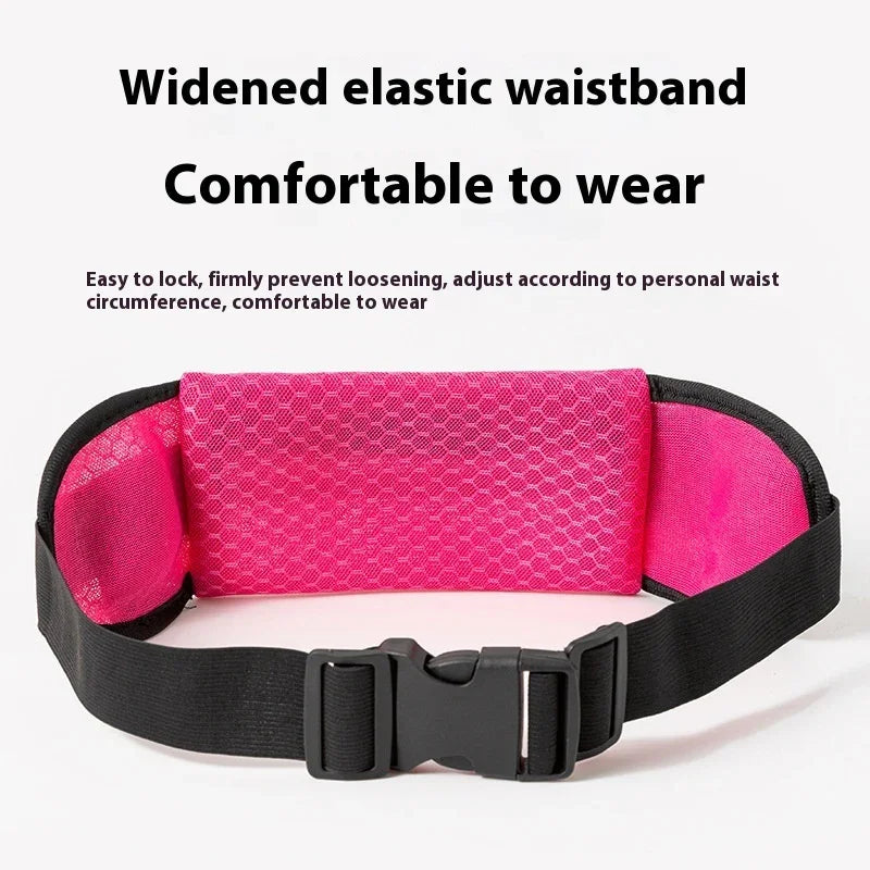 Pink widened elastic waistband with black adjustable strap and buckle, designed for comfort and secure fit