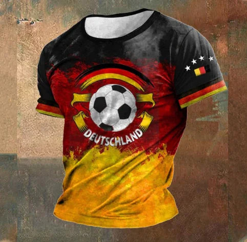 Germany Deutschland soccer t-shirt with black, red, and yellow gradient and football graphic