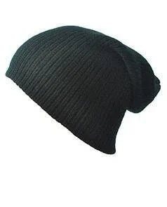 Black ribbed knit slouchy beanie hat with casual style