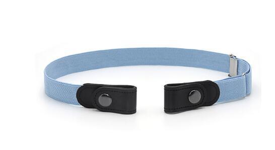 Light blue elastic no-tie shoelaces with black snap buttons for easy wear and adjustable fit