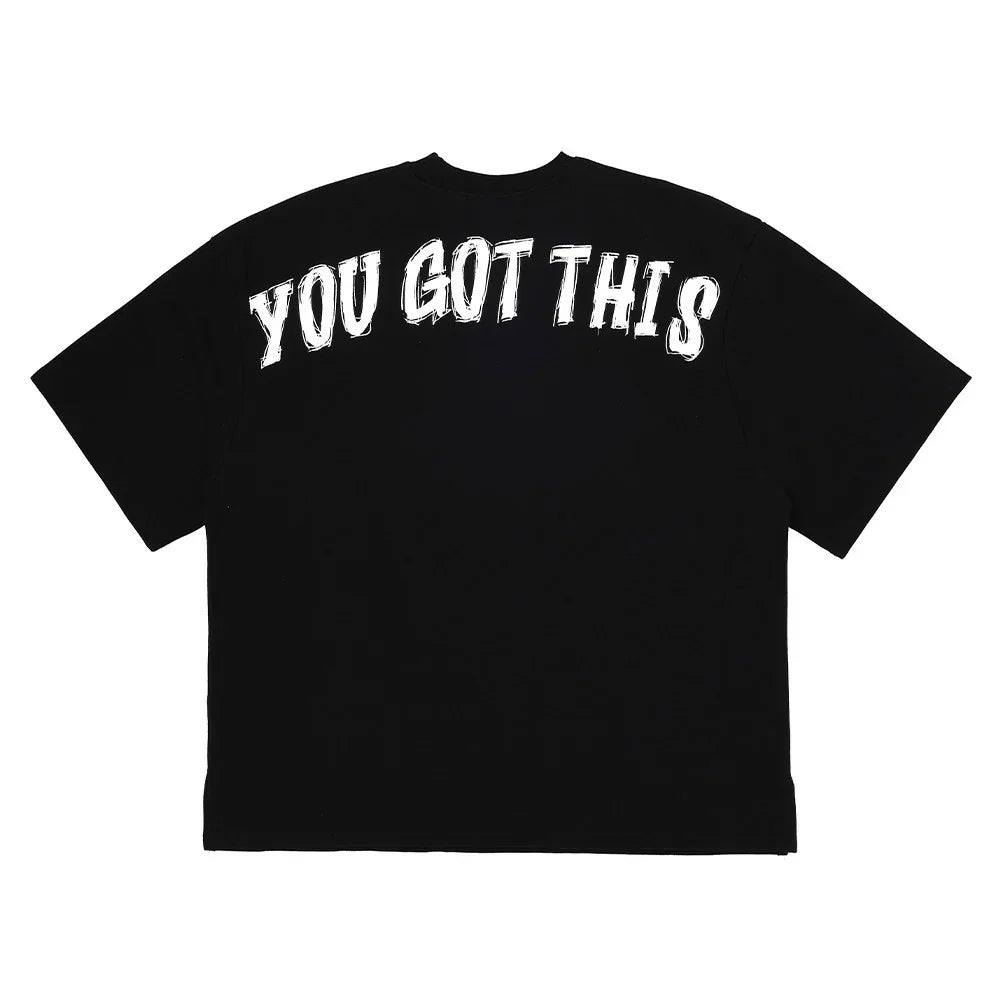 Black T-shirt with white bold text "YOU GOT THIS" printed on the back