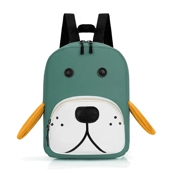 Cute green kids backpack with dog face design and yellow floppy ears