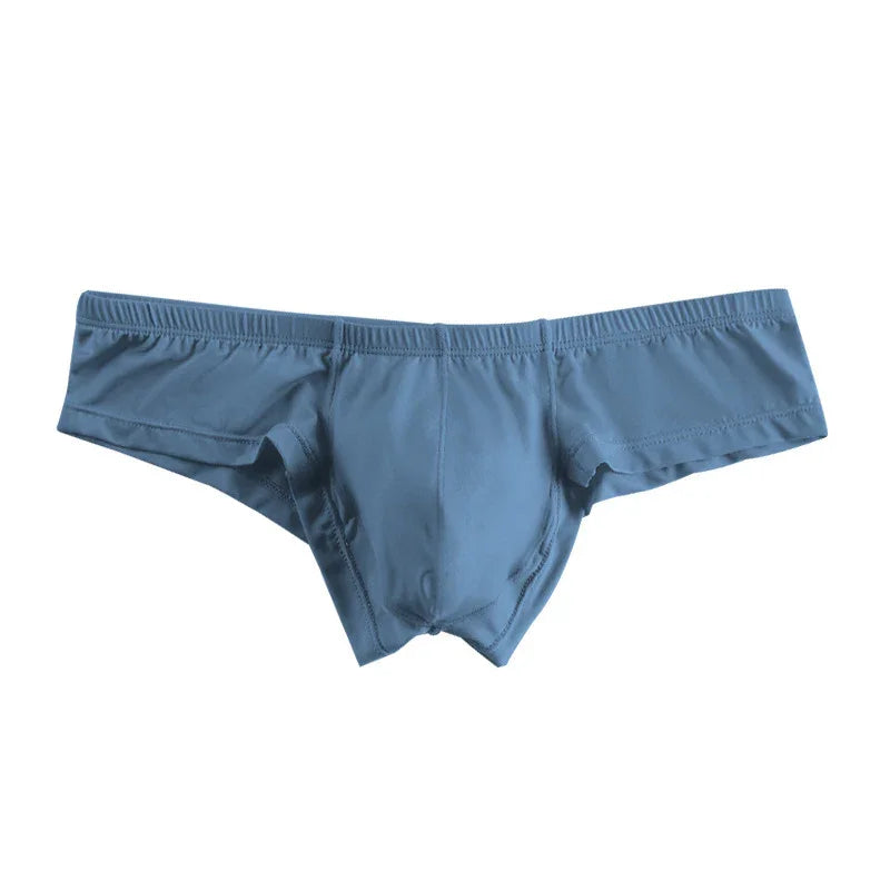blue men's bikini briefs with elastic waistband on white background